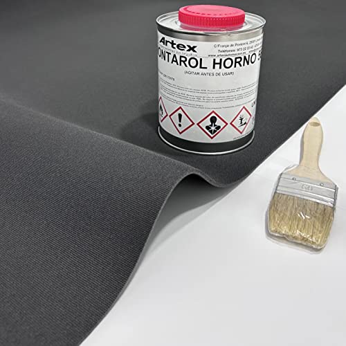 Kit para tapizar techo de coche y puertas - 2 Metros x 1,45 m de tela Antracita foamizada + 1 L de cola para tapicería + brocha.