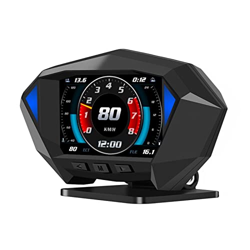 Inclinómetro de coche inteligente Medidor de inclinación de nivel HUD digital Medidor de velocidad GPS Velocímetro OBD Pantalla Velocidad, voltaje, temperatura del agua Ángulo de balanceo