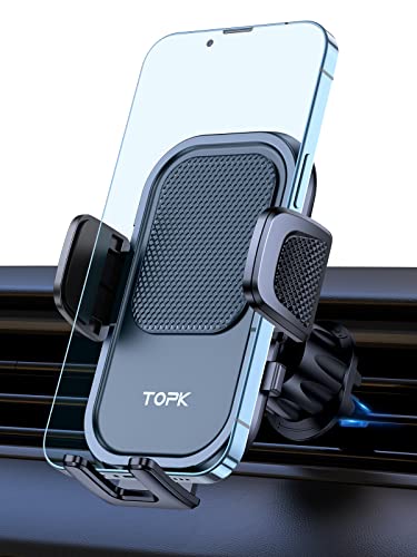 TOPK Soporte Móvil Coche, Universal Movil Coche para Rejilla del Aire, 360° Rotación, para Teléfonos Móviles de 4 a 7 Pulgadas, Compatible con iPhone 14/13/12, Samsung y Más