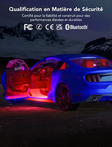 Govee Luces LED Coche, 4 * 22CM RGB Tiras LED Soporta Bluetooth App y Caja de Control, 16 Millones de Colores de DIY con Modo de Escena y Música, 2 Líneas 12V para Coche