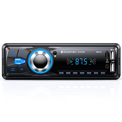 Radio Coche Bluetooth 5.0 Manos Libres, Chismos Autoradio Coche Bluetooth Pantalla1 DIN FM Radio soporta MP3/AUX/Control Remoto/2USB/Carga Rápida (Sin RDS/CD/DVD)