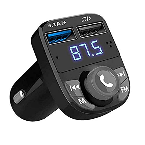 QUMOX Transmisor FM Bluetooth, Manos Libres para Coche, Inalámbrico Reproductor MP3 Mechero Coche Adaptador Receptor con Dual USB 5V/3.1A