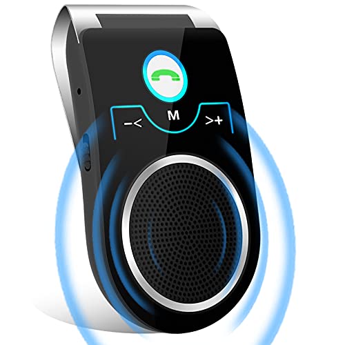 Manos Libres para Coche, Altavoz Bluetooth 5.0 para Automóvil, Altavoz Inalámbrico para el Coche con Cancelación de Ruido para Llamadas, Transmisión de Música y GPS, Compatible con iPhone y Samsung