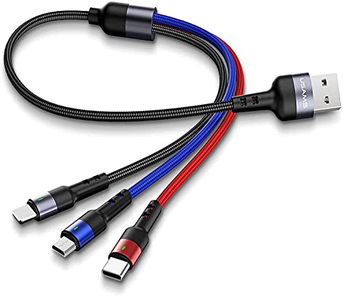 wiredge 3 en 1 Multi Cable de Carga, 35cm/1FT Multi USB Cargador Cable Nylon Universal Múltiples Micro USB Tipo C Cable Compatible con Samsung Galaxy S20 S10 S9, Huawei P40 P30, LG, Oneplus(1 Pack)
