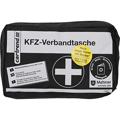 Cartrend 7730043 Kit de primeros auxilios, negro, DIN 13164, con manual de primeros auxilios