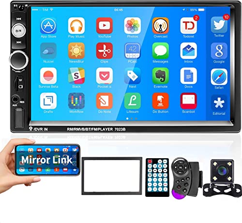 Hikity Touchscreen Radio de Coche 2 Din con Bluetooth Manos Libres 7 Pulgadas Pantalla Tácti Autoradio con FM SD/TF USB AUX-IN Enlace Espejo Mando en el Volante+ Cámara Visión Trasera & Control Remoto