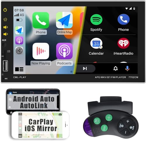 AWESAFE Radio Coche 2 DIN Reproductor de CarPlay/Android Auto/iOS Mirror/Auto Link, Autoradio con Pantalla 2 DIN de Coche, Admite Bluetooth/Cámara Trasera/Siri/Mandos del Volante/FM/RDS/USB/TF/AUX/EQ