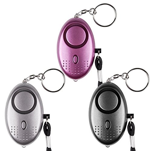 Alarma Personal de Emergencia [Paquete de 3] Qoosea Scream Safesound Alarma 140dB Linterna LED para niños/Mujeres/Ancianos/protección (Negro + Plata + púrpura)