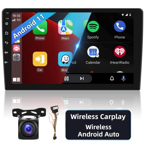 Android 11 Radio Coche 2 DIN con Carplay Inalambrico Auto 9 Pulgadas Pantalla Táctil Bluetooth, Navegación GPS, HiFi, FM RDS Reproductor Multimedia, WiFi, Cámara de Visión Trasera